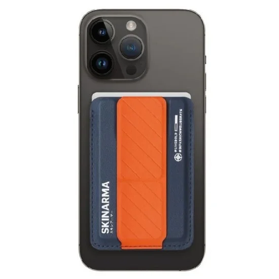 skinarma kado mag-charge card holder with grip stand &ndash; blue orange
